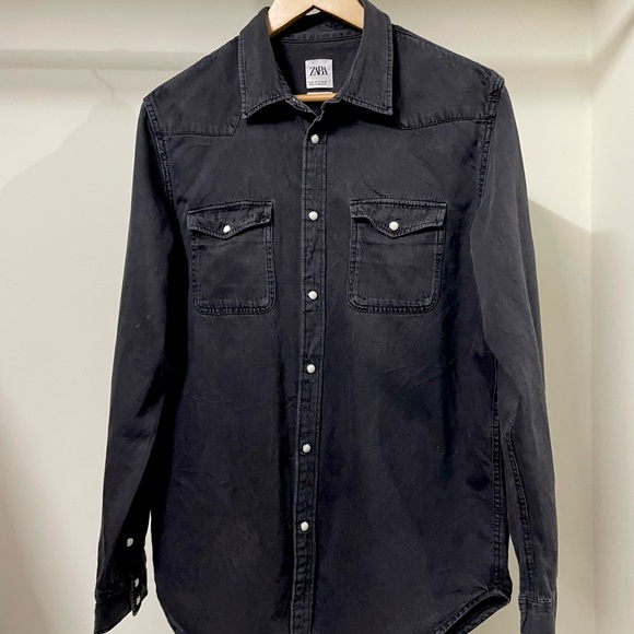 Zara Shirts Zara Authentic Black Charcoal Denim Shirt For Men And